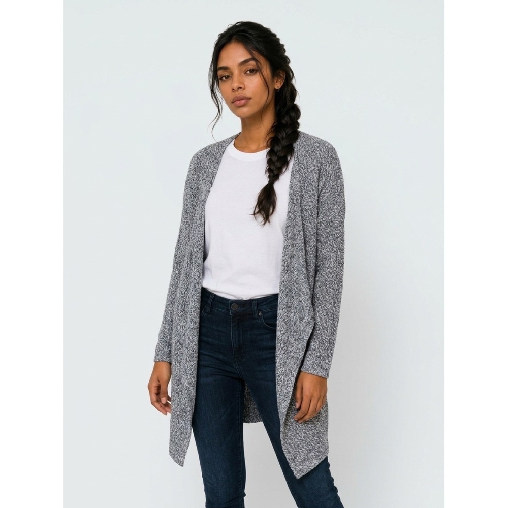H&M Divided Grey Marled Knit Longline Open Front Cardigan XS Retro Casual Soft
